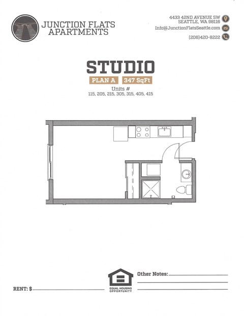 Floor plan for studio, 1 bath, 347 sqft